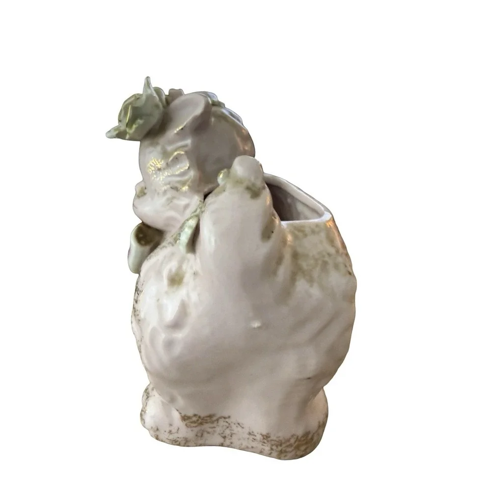 Vintage , Kitschy Grumpy  MCM Lefton Floral CAT Kitty PLANTER Figure Vase